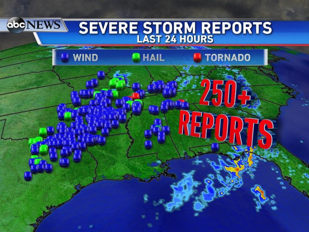 PHOTO: More than 250 reports of severe weather over the past 24 hours - most of those being damaging wind.