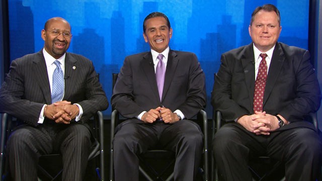 PHOTO: Mayors Villaraigosa, Nutter and Smith, (l-r), in D.C. for the U.S. Conference of Mayors, Jan. 18, 2012.