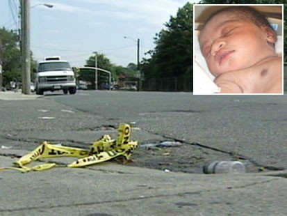 Picture of streetcorner and "Baby Hope."
