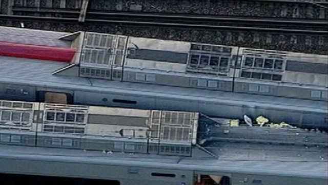 VIDEO: An eastbound train derailed and crashed into a westbound train.