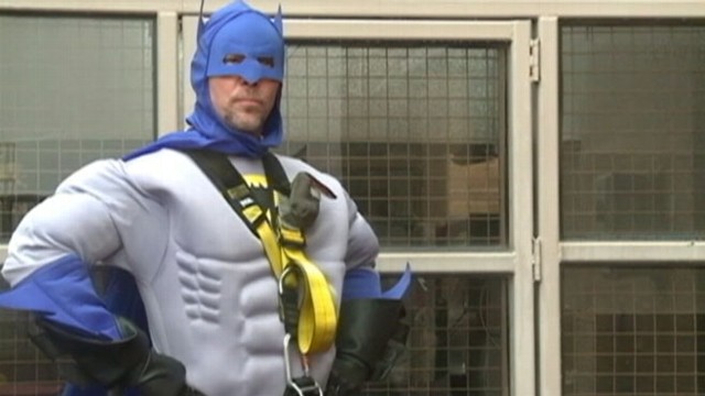 VIDEO: Window washers at St. Joseph?s Hospital don superhero outfits to boost patients spirits.