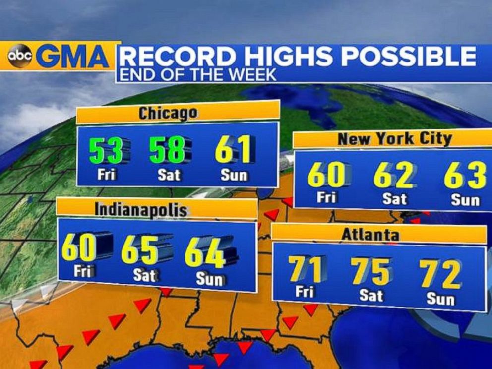 PHOTO: Record high temperatures are possible in the Midwest and Northeast this weekend.Dec. 10,2015.
