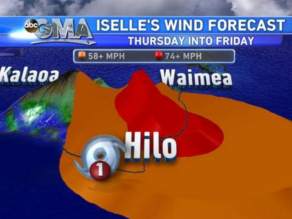 PHOTO: The wind forecast for Iselle Wind Forecast as it moves over the big island of Hawaii.