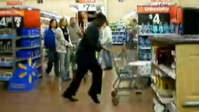 VIDEO: A Walmart customer performs the moonwalk in store aisles.