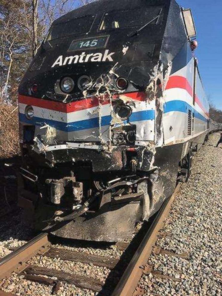 PHOTO: The front engine of the train carrying multiple U.S. Congressmen on their way to the GOP retreat in Greenbrier, West Virginia following a collision.