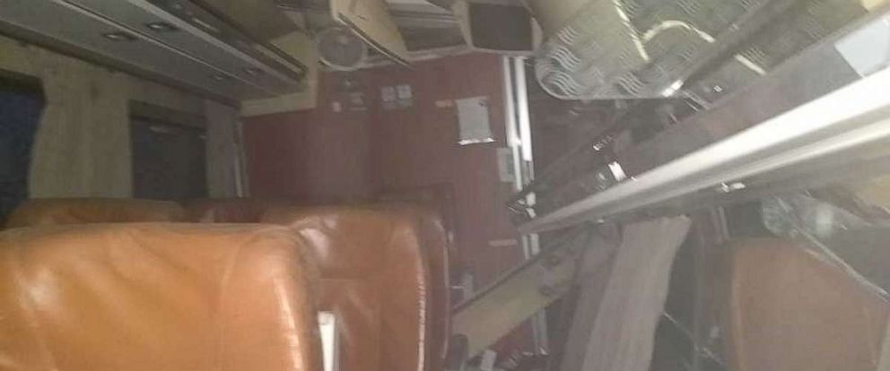 PHOTO: This image shows the interior of the Amtrak train after it derailed going over a bridge near Dupont, Washington, Dec. 18, 2017.