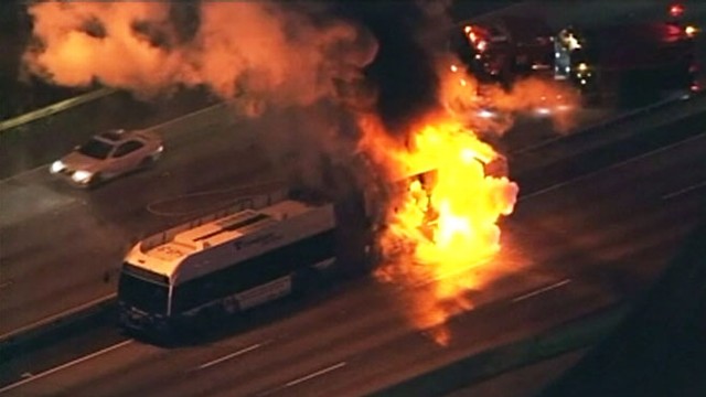 VIDEO: 24 passengers escaped the commuter bus unharmed, reported a popping noise.