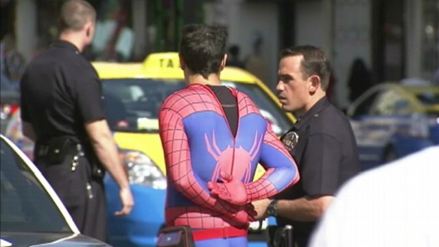 VIDEO: A man dressed as the superhero allegedly stole money from a California tour bus employee.