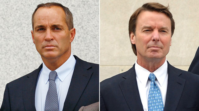 PHOTO: Andrew Young, former aide to former U.S. Sen. and presidential candidate John Edwards, and Former U.S. Sen. John Edwards leave the Federal courthouse leaves federal court in Greensboro, N.C., April 23, 2012.