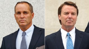 PHOTO: Andrew Young, former aide to former U.S. Sen. and presidential candidate John Edwards, and Former U.S. Sen. John Edwards leave the Federal courthouse leaves federal court in Greensboro, N.C., April 23, 2012.
