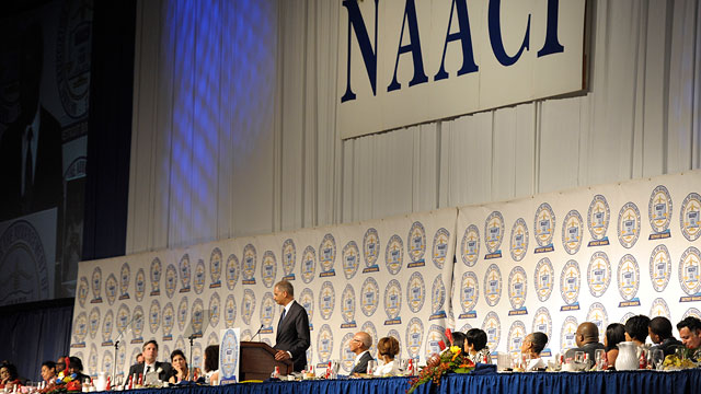 PHOTO: U.S. Attorney General Eric Holder speaks at the 57th Annual Fight for Freedom Fund Dinner, Detroit Centennial Celebration at Cobo Center, Detroit, MI, Sunday, May 6, 2012.