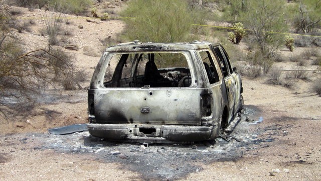 PHOTO: This image provided Saturday June 2, 2012, by the Pinal County Sheriffs Office, shows the vehicle where five dead bodies burned were found inside in Pinal County's Vekol Valley area, west of Casa Grande, N.M.