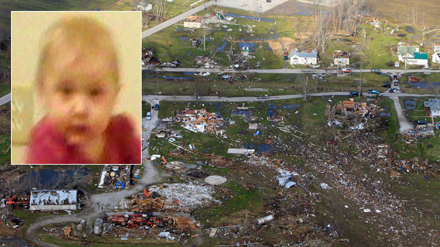 PHOTO: Angel Babcock (inset) was found alive in a field after a deadly tornado.