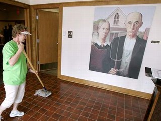 Grant Wood's American Gothic on display at the Des Moines Arts Center.