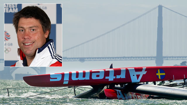 PHOTO: Andrew Simpson, an Olympic gold medalist from Great Britain, has died after the Artemis Racing AC72 catamaran capsized during training in San Francisco Bay, May 9, 2013.