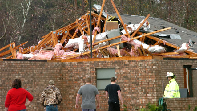 PHOTO: A house in Tioga, La., is severely damaged after an apparent tornado tore through the area, Dec. 25, 2012.