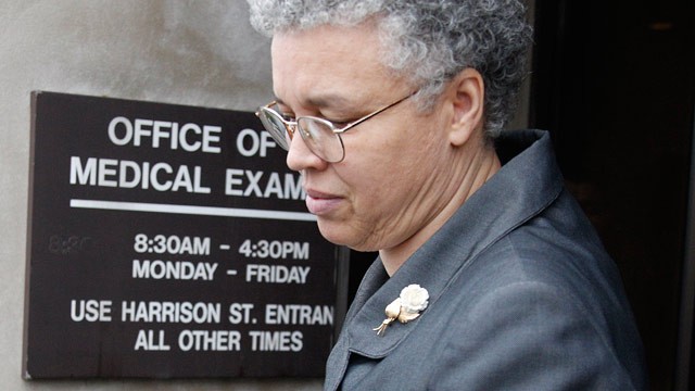 PHOTO: Cook County President Toni Preckwinkle departs the Cook County Medical Examiner's Office in Chicago, after a news conference in this Jan. 26, 2012 file photo.