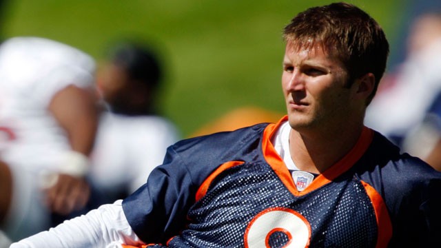 PHOTO: Denver Broncos backup quarterback Cullen Finnerty stretches at the teams headquarters in Denver, May 29, 2008.