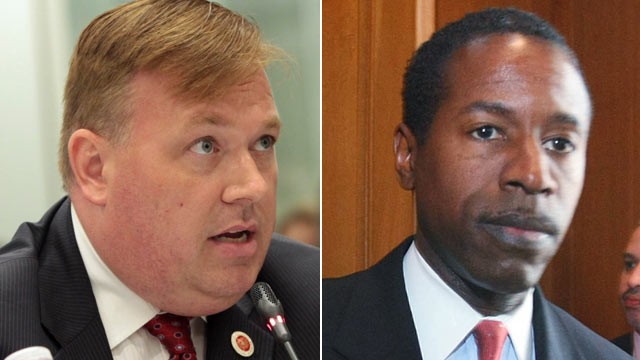 PHOTO: New York City Councilman Daniel Halloran III speaks during a Board of Health public hearing in New York. State Democratic Leader Malcolm A. Smith arrives at the State Capitol, March 12, 2008 in Albany, New York.