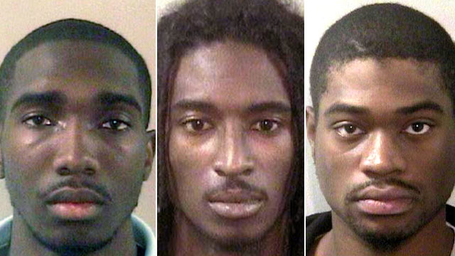 PHOTO: Aaron Golson, left, Sean Hobson, center, and James Harris, members of FAMUs famed Marching 100 band, are under arrest and charged with hazing and battery.