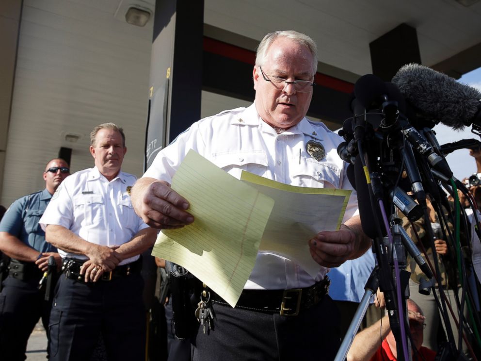 PHOTO: Ferguson Police Chief Thomas Jackson releases the name of the the officer accused of fatally shooting an unarmed black teenager, Aug. 15, 2014, in Ferguson, Mo.