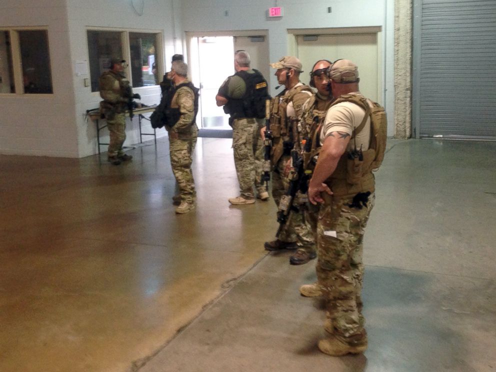 PHOTO: Members of the Garland Police Department are stand inside the Curtis Culwell Center on Sunday, May 3, 2015, in Garland, Texas.