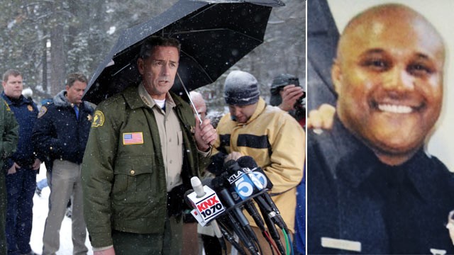 PHOTO: San Bernardino County Sheriff, John McMahon talks to the media during a news conference about the search for fired Los Angeles police officer, Christopher Dorner in Big Bear Lake, Calif., Feb. 8, 2013.
