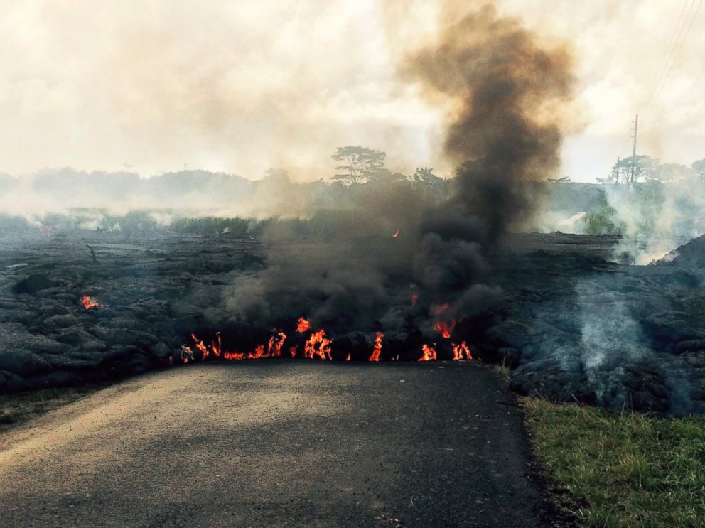 PHOTO: The lava flow from Kilauea Volcano that began June 27 is seen as it crosses Apaa Street near the town of Pahoa on the Big Island of Hawaii in this, Oct. 24, 2014, photo from the U.S. Geological Survey.