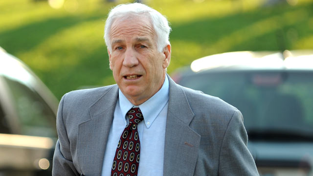 PHOTO: Jerry Sandusky arrives at the courthouse, June 21, 2012, for closing arguments of his sexual abuse trial, at the Centre County Courthouse, in Bellefonte, Pa.