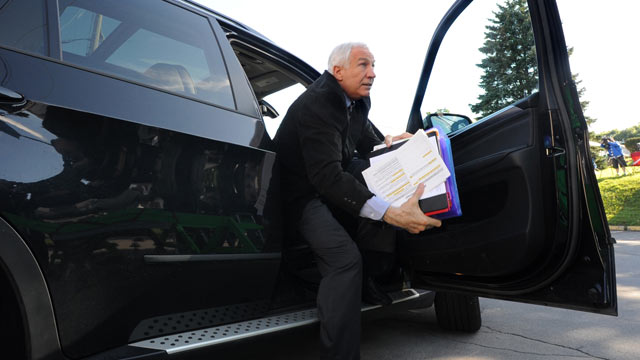 PHOTO: Former Penn State University assistant football coach Jerry Sandusky arrives for the third day his trial at the Centre County Courthouse in Bellefonte, Pa., June 13, 2012.