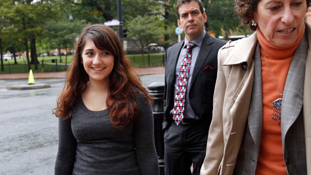 PHOTO: Jessica Ahlquist, 16, left, arrives at U.S. District Court, in Providence, R.I., with her attorney Lynette Labinger, right, in this Oct. 13, 2011 file photo.