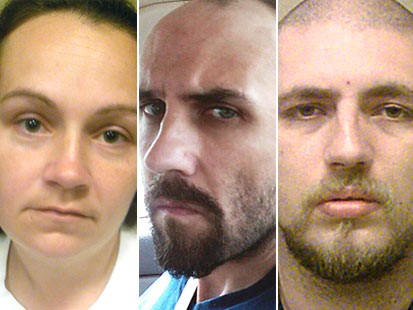 PHOTO: Three undated photos provided by the Department of Justice show Jessica L. Hunt, left, Daniel Brown, center, and Jordie L. Callahan, right.