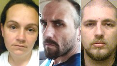 PHOTO: Three undated photos provided by the Department of Justice show Jessica L. Hunt, left, Daniel Brown, center, and Jordie L. Callahan, right.