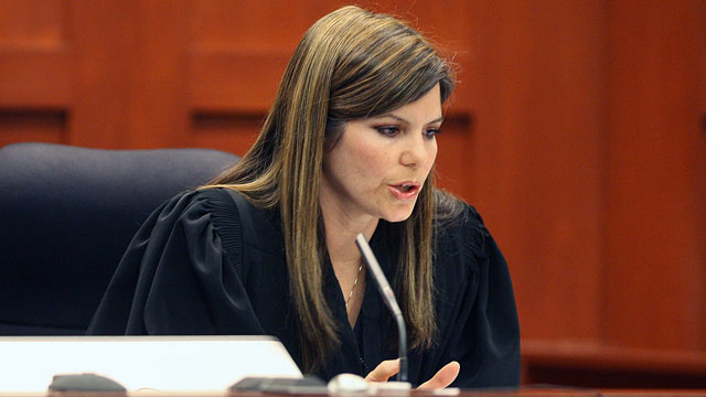 PHOTO: Circuit Judge Jessica Recksiedler holds a status hearing, April 13, 2012, in Sanford, Fla., in the second-degree murder case against neighborhood watch volunteer George Zimmerman.