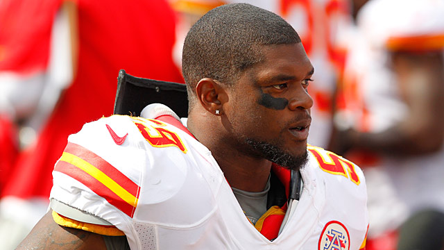 PHOTO: Kansas City Chiefs Jovan Belcher (59) stands on the sidelines during an NFL football game against the Buffalo Bills in Orchard Park, N.Y., Sept. 16, 2012.