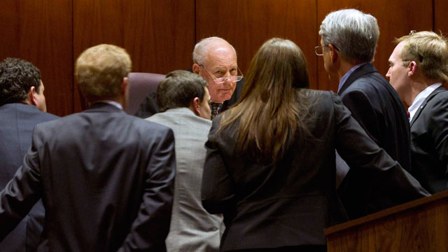 PHOTO: Jefferson County District Judge Tommy Nail talks with attorneys at the Mel Bailey Criminal Justice Center in Birmingham, Ala.,Feb. 13, 2012, during jury selection for the trial of Gabe Watson.
