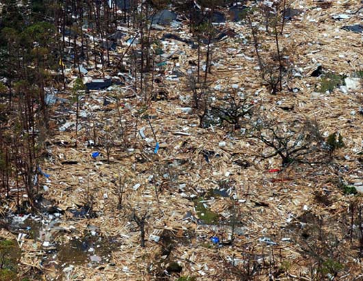 This neighborhood in Waveland, Miss., damaged by winds and flood surge from Hurricane Katrina