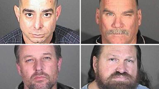PHOTO: Randall Whitmore, top left, Edwin Valentine, top right, Joshua Box, bottom left, and Duane Van Tuinen, bottom right, are seen in these booking photos provided by Los Angeles County Sheriff's Department in connection with a series of buglaries targe