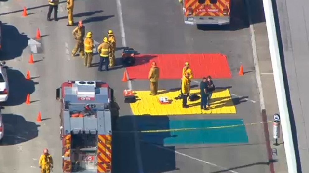 PHOTO: In this aerial video frame grab provided by CBS-LA, fire and rescue personnel gather at Los Angeles International Airport on Nov. 1, 2013. 