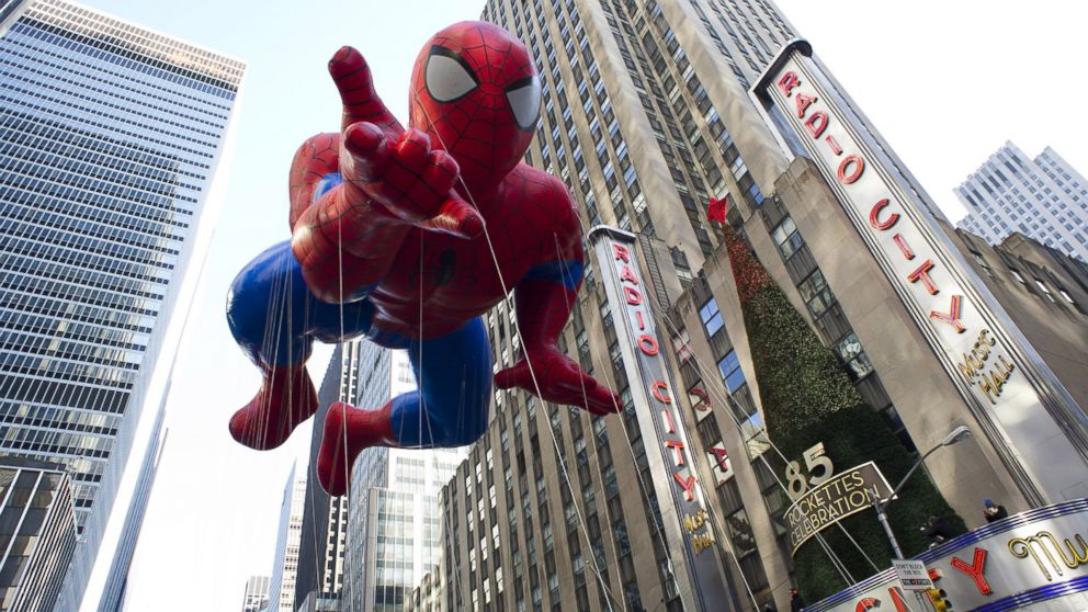 PHOTO: The Spider-Man balloon floats in the Macys Thanksgiving Day Parade in New York, Nov. 22, 2012.