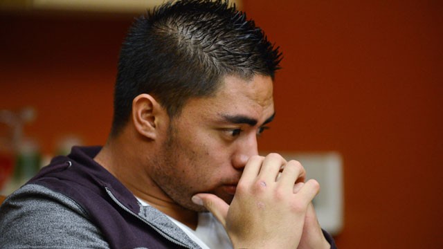 PHOTO:&nbsp;In a photo provided by ESPN, Notre Dame linebacker Manti Te'o pauses during an interview with ESPN on Friday, Jan. 18, 2013, in Bradenton, Fla.