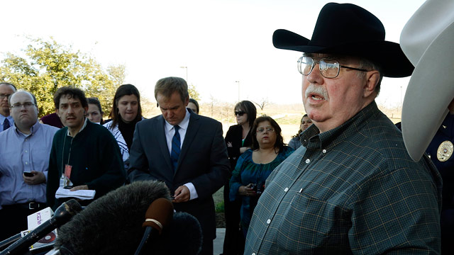 PHOTO: Mike McLelland, District Attorney of Kaufman County answers questions at a news conference at the Kaufman Law Enforcement Center in Kaufman, Texas, Jan. 31, 2013.