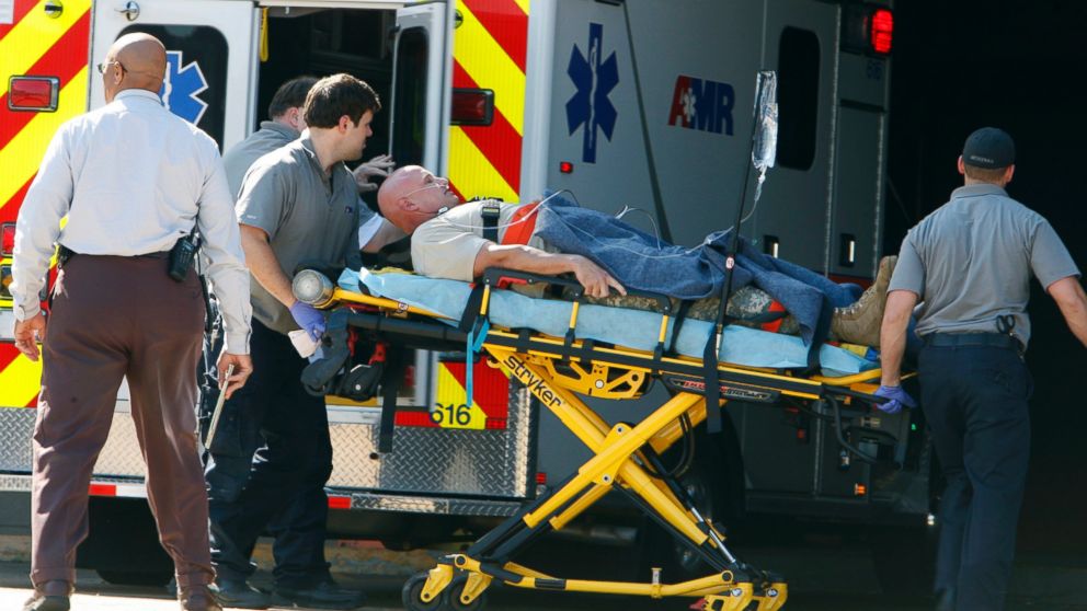 PHOTO: A patient believed to be one of the National Guardsmen injured near the naval base in Millington, Tenn., was taken to The Med in Memphis, Tenn. on Oct. 24, 2013.