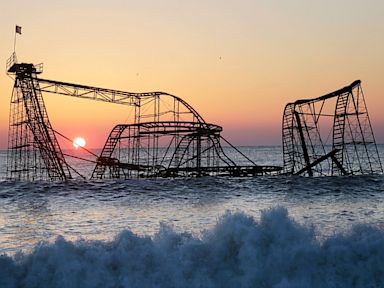 PHOTO: A Seaside, NJ, roller coaster landed in the ocean after superstorm Sandy.