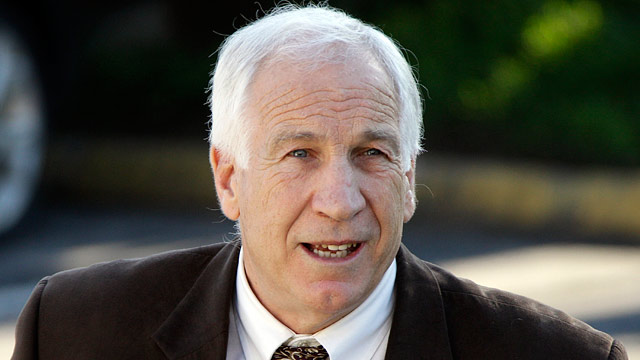 PHOTO: Former Penn State University assistant football coach Jerry Sandusky arrives for the second day of jury selection as his trial on 52 counts of child sexual abuse involving 10 boys over a period of 15 years gets underway at the Centre County Courtho