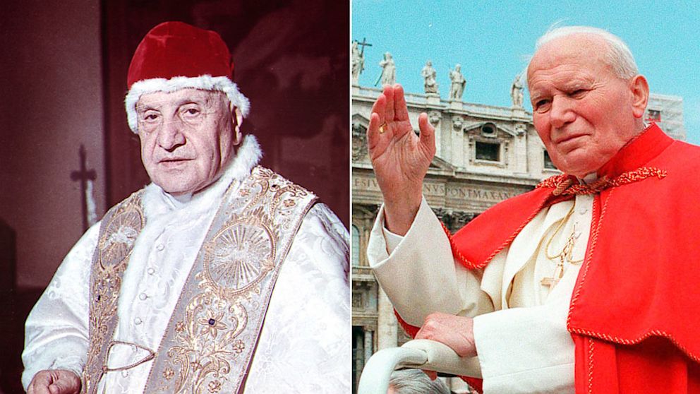 PHOTO: Pope John XXIII (left) and Pope John Paul II have been approved for sainthood by the Vatican on July 5, 2013.