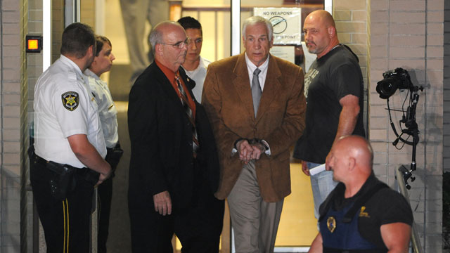 PHOTO: Jerry Sandusky leaves the Centre County Courthouse Friday, June 22, 2012, after being found guilty in his sexual abuse trial, at the Centre County Courthouse, in Bellefonte, Pa.