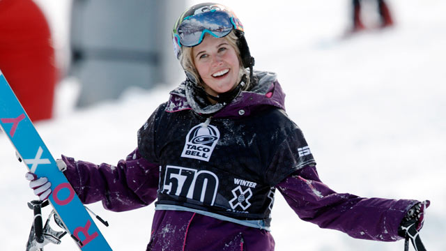 PHOTO: Sarah Burke, of Canada, is seen in this Jan. 28, 2010, file photo during the womens final at the Winter X Games at Buttermilk Mountain outside Aspen, Colo.
