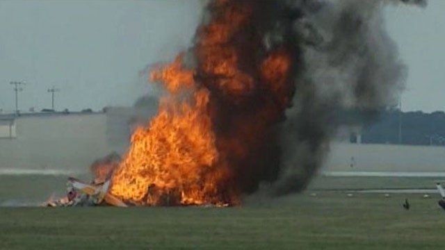 PHOTO: This photo provided provided WHIO TV shows a plane after it crashed Saturday, June 22, 2013, at the Vectren Air Show near Dayton, Ohio.