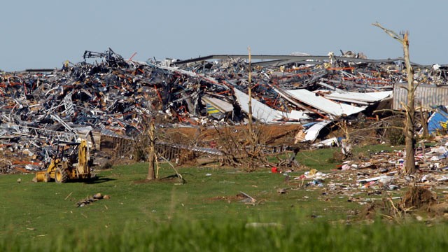 PHOTO: The Wrangler distribution center is destroyed after a tornado touched down in Hackleburg, Ala., April 29, 2011.